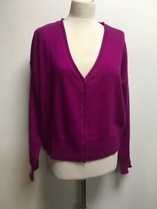 NWT Nicole Miller fuchsia pink fine knit cashmere cardigan XL