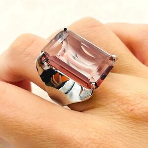 Pink Morganite Stone Womens Silver Ring, Ladies Jewelry, 925K Sterling Silver