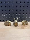 Lot Of 3 Brass Bunny Rabbit Figurines One With Ears Up Slight Petina 2”