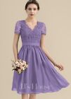 A-line V-Neck Knee-Length Purple Lace Women’s Bridesmaid Dress Sz: 4