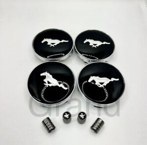 Mustang Wheel Rim Center Cap &Tire Valve Air Caps Set Horse Black For Ford 60mm