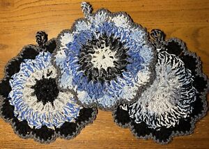 New ListingDischcloth Scrubbies GRAY BLUE BLACK Crochet Set 3 Extra Large XL Scrubby Rags