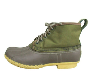 LL Bean Men's Green Canvas Lace Up Round Toe Unlined Ankle Duck Boots Size 8 M