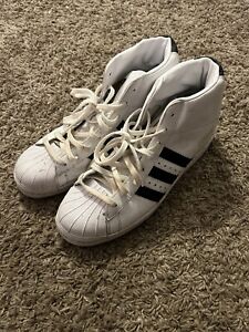 Adidas Men’s High Top Leather Shoes Sneakers Size 10.5 White Good Condition!