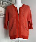 CAbi Women’s Orange Patterned Cocoon Zip Front Cardigan Sweater 195 || Small