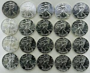 1993-2021 Mixed Date Lot Of 20 Coins $1 Silver Eagle 1 Oz. #C741