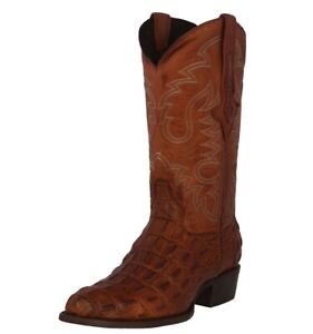 Mens Western Cowboy Boots Cognac Alligator Back Pattern Genuine Leather Round