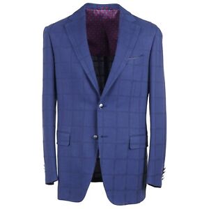 Zilli Slim-Fit Blue Woven Windowpane Check Wool Sport Coat US 50R (Eu 60) NWT