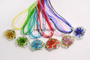 Wholesale lots 12Ps 3D Flower Murano Glass Pendant Silver P Necklace FREE