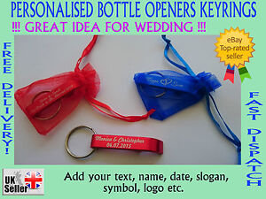 25/50/100 x PERSONALISED bottle openers keyrings Ideal for WEDDING Favour GIFT!