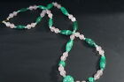 Vtg Pink Quartz Malachite Single Strand Necklace Beads Beaded 25