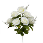 Indoor Artificial Rose Floral Bush, White Color, Assembled Height 17.5