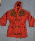 VTG 90s Forenza Womens Wool  leather Coat Jacket red  Hooded Sz 10 warm retro