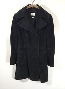 VINTAGE BEBE Moda Jacket Womens Small Suede Leather Trench Coat Black