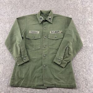 VINTAGE US ARMY Shirt Mens 15.5 Green OD Vietnam Long Sleeve Fatigue Jungle 60s