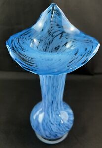Jack in the Pulpit Vase Art Glass Blue swirl 7 3/4