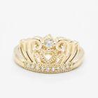 CZ Queen Crown Ring Real Solid 10K Yellow Gold Size 6.5