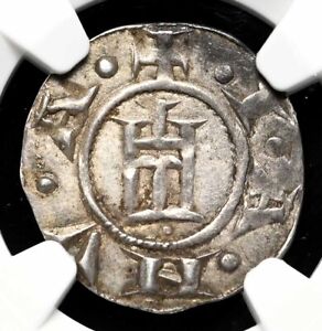 ITALIAN STATES, Republic of Genoa. Silver Denaro, 1139-1339, NGC AU58