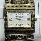 Vintage POV Gold Tone Mother Pearl Women’s Bangle Watch Working