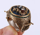 BEAVER SIMULATED EMERALD .925 SILVER & BRONZE RING SIZE 9 #11917