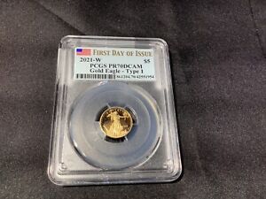 2021 W $5 1/10 .OZ AMERICAN TYPE 1 PROOF GOLD EAGLE PCGS PR70DCAM FIRST DAY