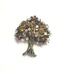 Vintage Aurora Borealis-Topaz Rhinestone Flowering Tree of Life Brooch-Gold Tone