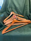Lot of 6 Wood Suit Hangers, Coat, Pant Hangers Some with Brand Names/Advertising