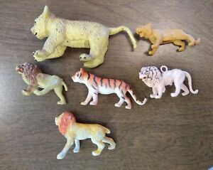 lions & tigers big cats - vintage animal toys small lot 6 plastic children's toy