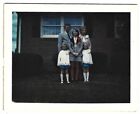 Vintage 1975 Family Polaroid Photo Identical Twin Girls Wearing Knitted Ponchos