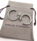 David Yurman Sterling Silver Crossover Medium Hoop Earrings Diamonds 31mm Pouch