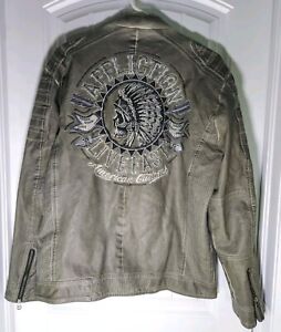 Affliction Black Premium Live Fast Jacket Hand Crafted Indian Chief Skull Gray
