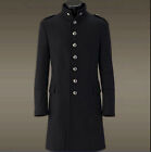 Mens German Thick Wool Single-breasted Military Uniform Trench Coat Overwear Sz