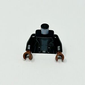 LEGO Minifigure Torso Black Trench Coat Gray Shirt Silver Buttons SHIELD Badge