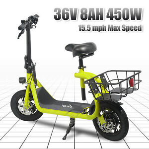 450W Foldable Electric Scooter with Seat & Carry Basket Commuter Urban E-Scooter