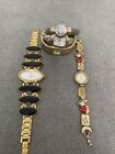 Lot of 5 Gold Tone Women's Watches Art Deco Bracelets Estate Finds EG