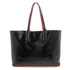 Auth CHRISTIAN LOUBOUTIN Cabata Small Black Red Patent Leather Leather Tote Bag