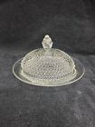 Vintage Indiana Glass Footed Diamond Point Covered Butter Dish Oval 9