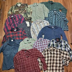 Lot Of 14 Men's Vintage Flannel Plaid Long Sleeve Shirts Wholesale Bundle