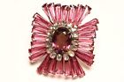 Schreiner NY 1950’s Couture Pink Keystone Ruffle Maltese Cross Pendant Brooch