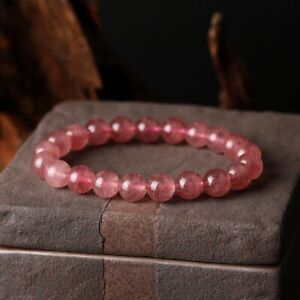 8MM Balance Round Strawberry Quartz Beads Healing Reiki Women Bracelet Xmas Gift