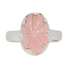 Natural Carved Rose Quartz 925 Sterling Silver Ring Jewelry s.8 CR28109
