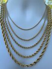 Men's Real Rope Chain Necklace 14k Gold Plated Stainless Steel - 2mm-6mm 18-30