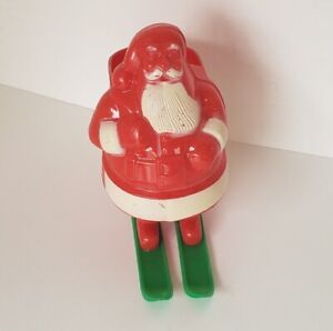 Vintage Hard Plastic Santa Claus On Skis Candy Container Small Beard