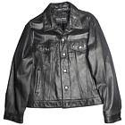 Vtg 1990s Wilsons Leather Men's Black Collared Button Up Trucker Jacket XL