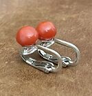 Vintage Red Coral Bead Stud Earrings 925 Sterling Silver Clip-on Non Pierced