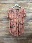 Torrid Coral Pink Paisley Floral Short Sleeve Tunic Babydoll Blouse Size 1X
