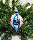 New ListingVintage Poland Teardrop Blue Silver Pink Bird Blown Glass Christmas Ornament
