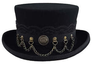 Different Touch Victorian Style Black with Leather Band Steampunk Top Hat Men's