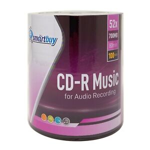 100 PK Smartbuy Digital Audio CD-R Music 52X 700MB/80Min Logo Blank Record Disc