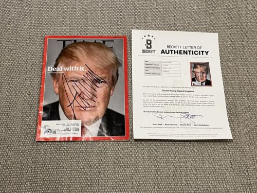 BECKETT LOA DONALD TRUMP Signed Autographed Time Magazine “Deal With It” MAGA